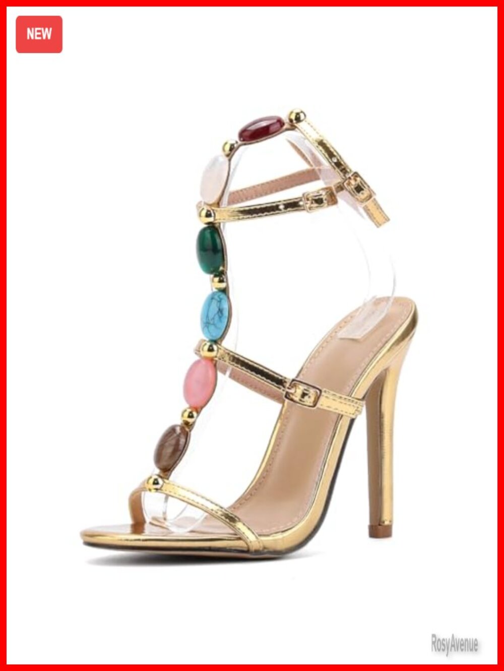 Jewelled Strappy Gold Heels Open Toe Ankle Strap Stiletto Gladiator Sandals